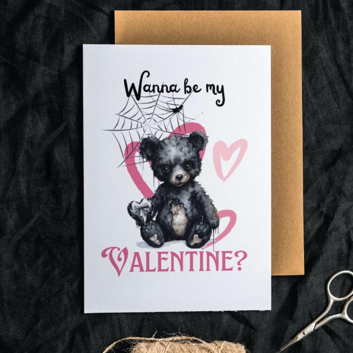 Printable Gothic Valentine's Card Black Valentine's Bear