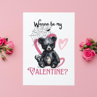 Printable Gothic Valentine's Card Black Valentine's Bear