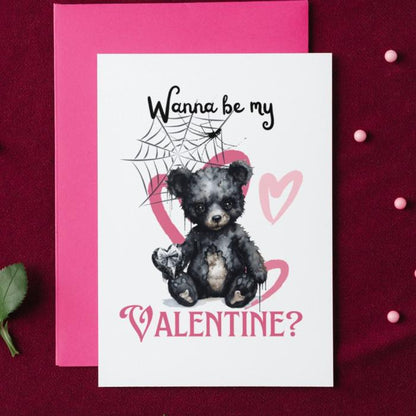 Printable Gothic Valentine's Card Black Valentine's Bear