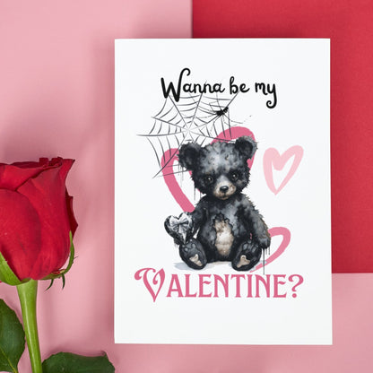 Printable Gothic Valentine's Card Black Valentine's Bear