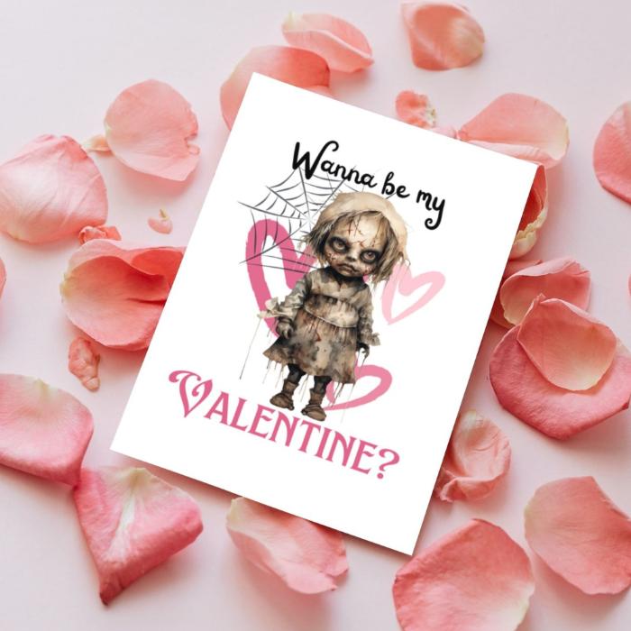 Printable Goth Doll Valentine's Card