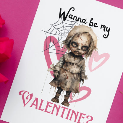 Printable Goth Doll Valentine's Card