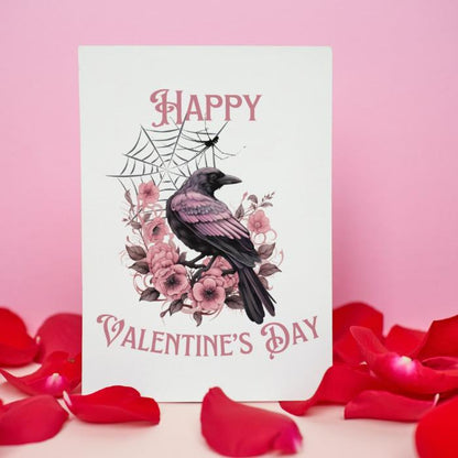 Printable Gothic Valentine's Card Pink Raven