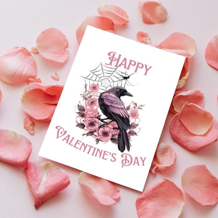 Printable Gothic Valentine's Card Pink Raven