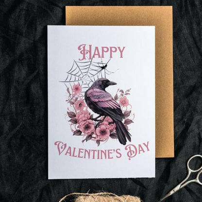 Printable Gothic Valentine's Card Pink Raven