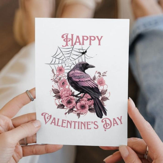 Printable Gothic Valentine's Card Pink Raven