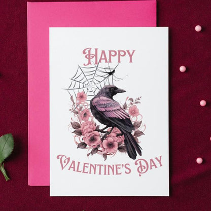 Printable Gothic Valentine's Card Pink Raven