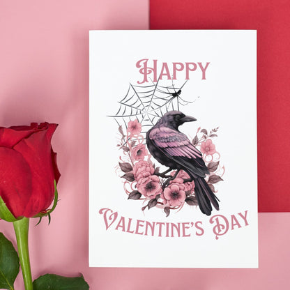 Printable Gothic Valentine's Card Pink Raven