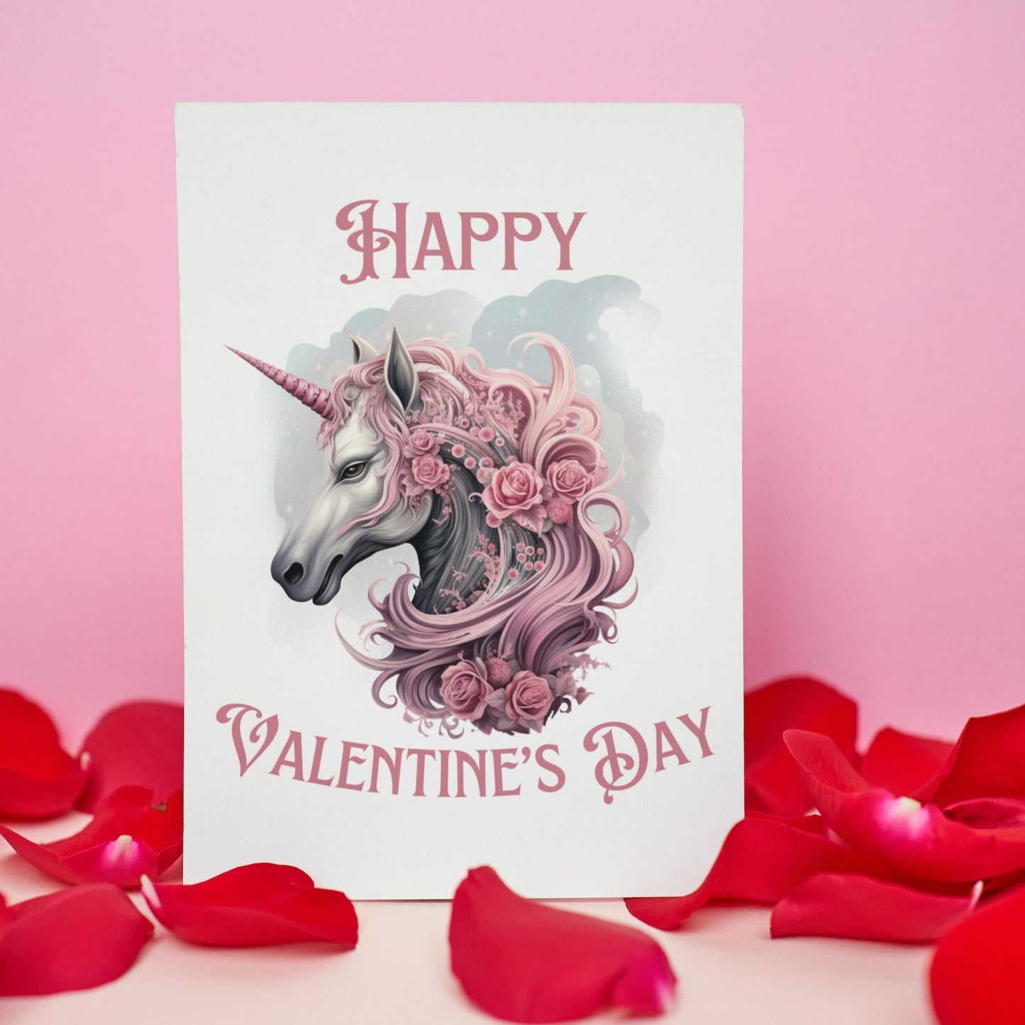 Printable Gothic Valentine's Card Pink Unicorn