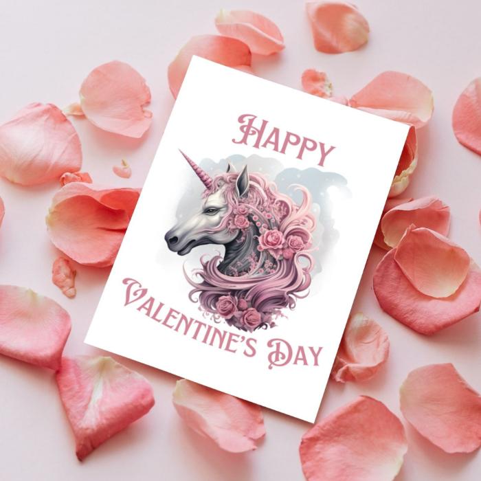 Printable Gothic Valentine's Card Pink Unicorn