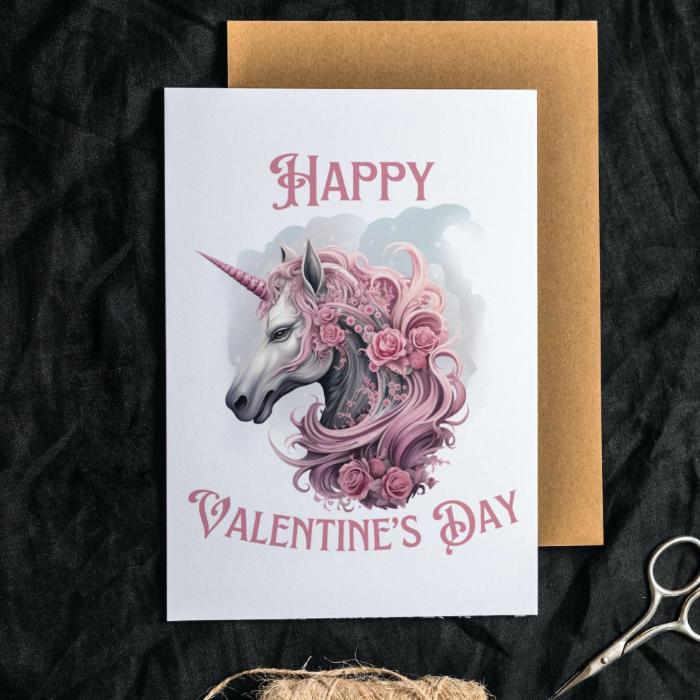 Printable Gothic Valentine's Card Pink Unicorn