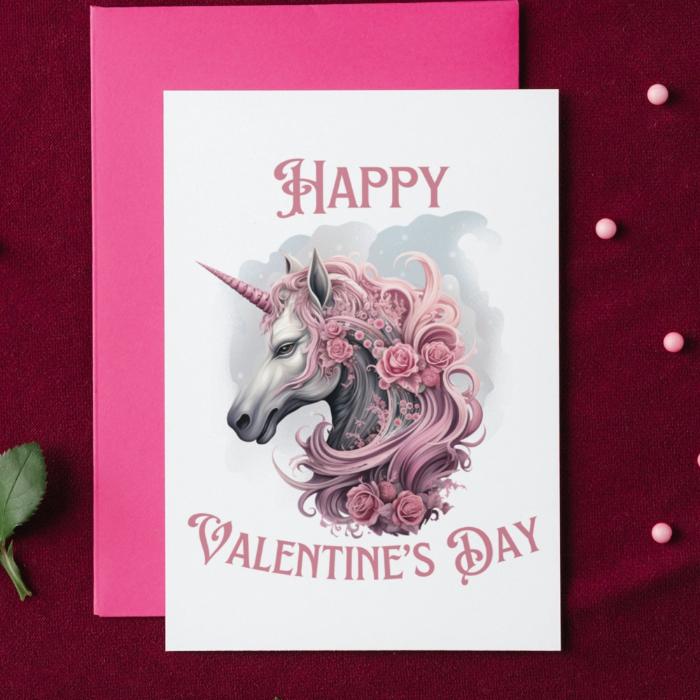 Printable Gothic Valentine's Card Pink Unicorn