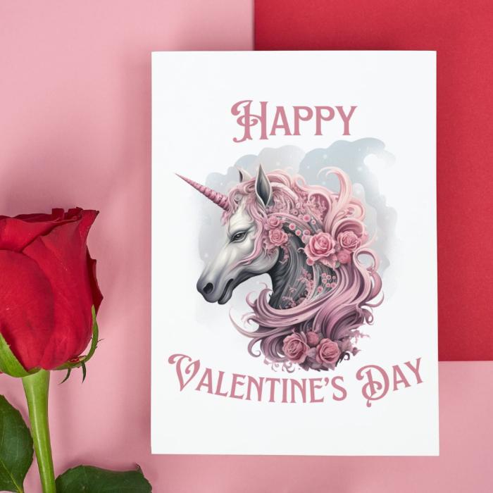 Printable Gothic Valentine's Card Pink Unicorn