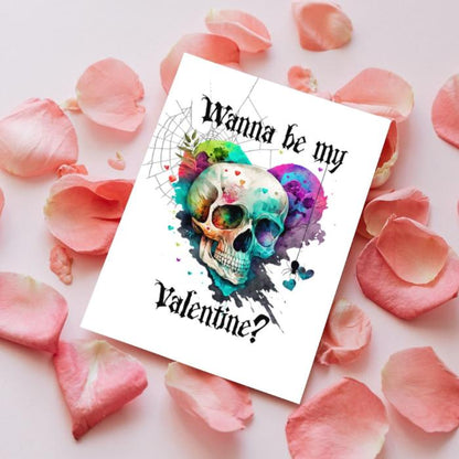 Printable Gothic Skull Valentine's Card Rainbow Heart