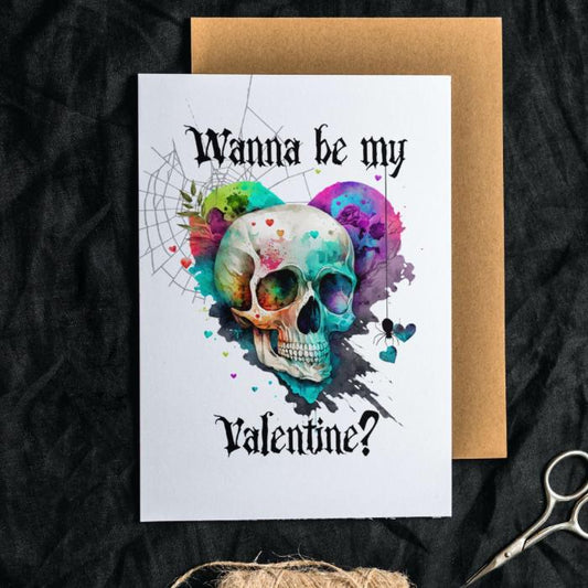 Printable Gothic Skull Valentine's Card Rainbow Heart