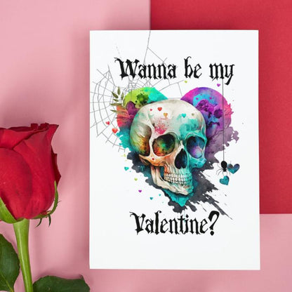 Printable Gothic Skull Valentine's Card Rainbow Heart