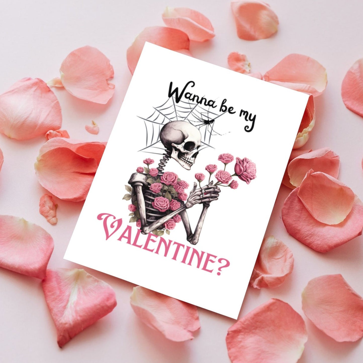 Printable Gothic Valentine's Card Skeleton Rose Gift