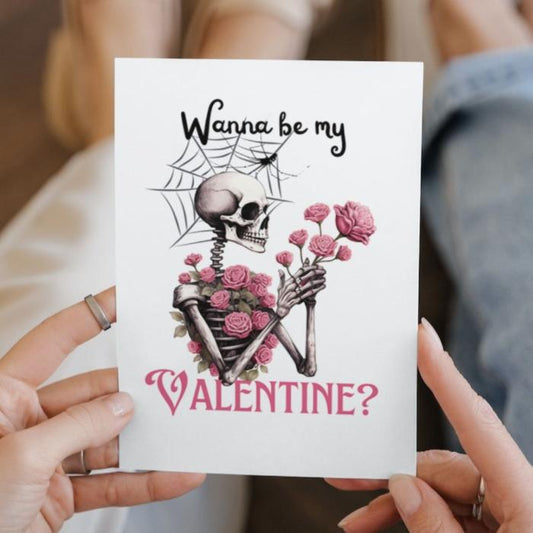 Printable Gothic Valentine's Card Skeleton Rose Gift