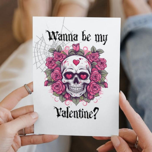 Printable Gothic Valentine's Card Skull In Roses Floral Goth