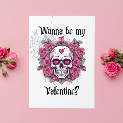 Printable Gothic Valentine's Card Skull In Roses Floral Goth