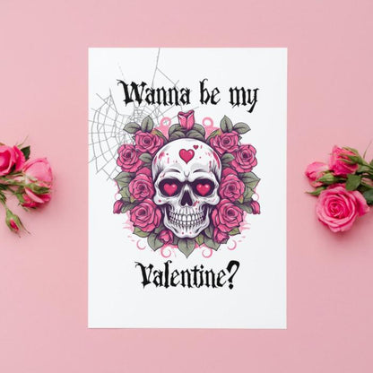 Printable Gothic Valentine's Card Skull In Roses Floral Goth