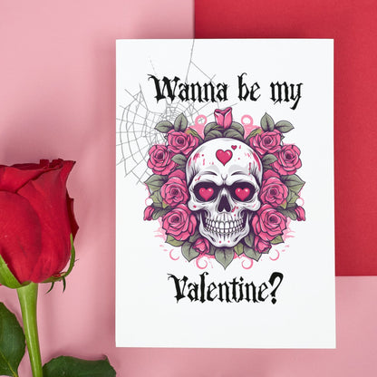 Printable Gothic Valentine's Card Skull In Roses Floral Goth