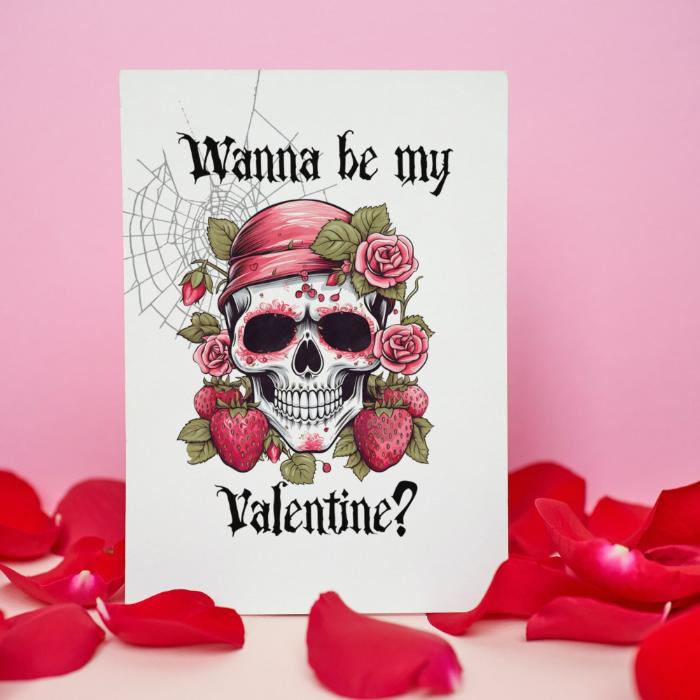 Printable Gothic Valentine's Card Strawberry Skull