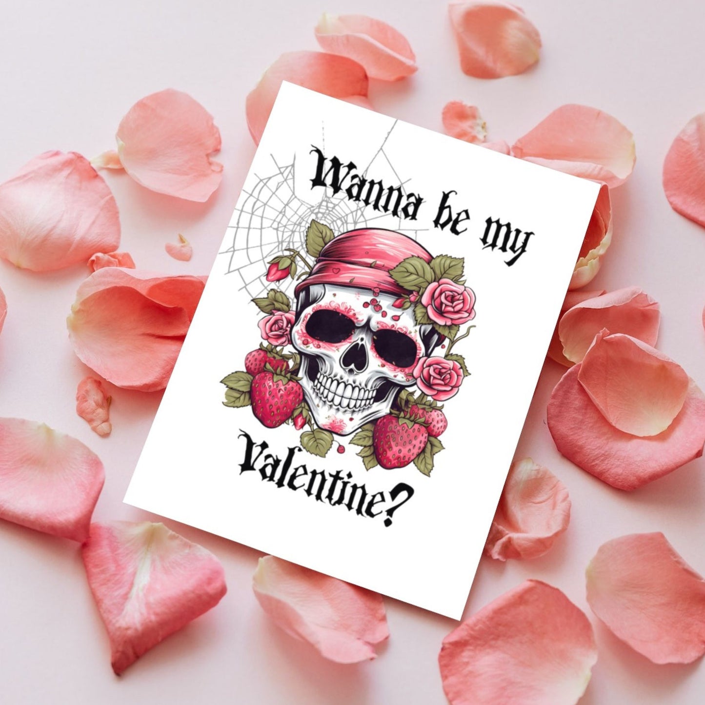 Printable Gothic Valentine's Card Strawberry Skull