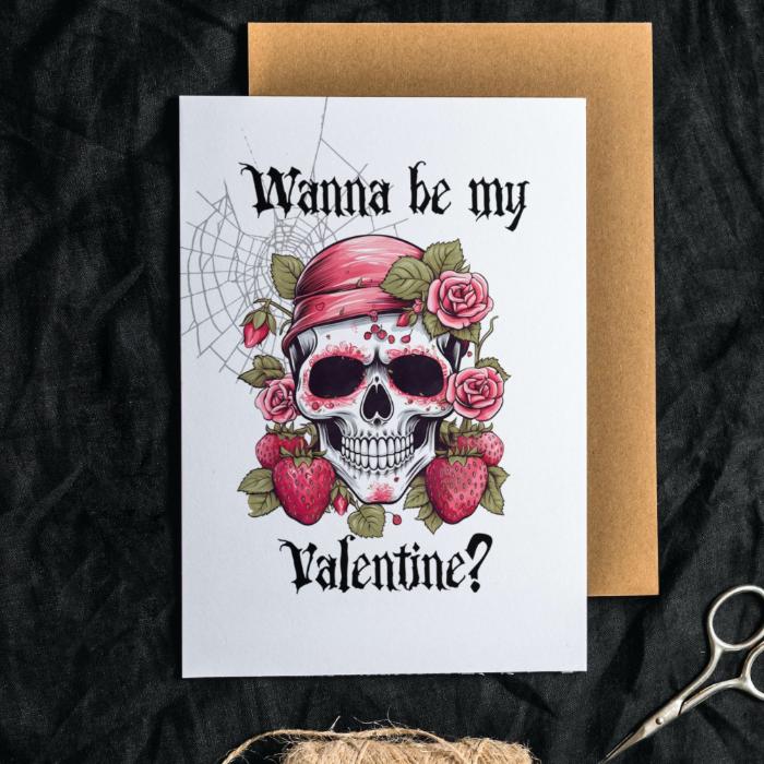 Printable Gothic Valentine's Card Strawberry Skull