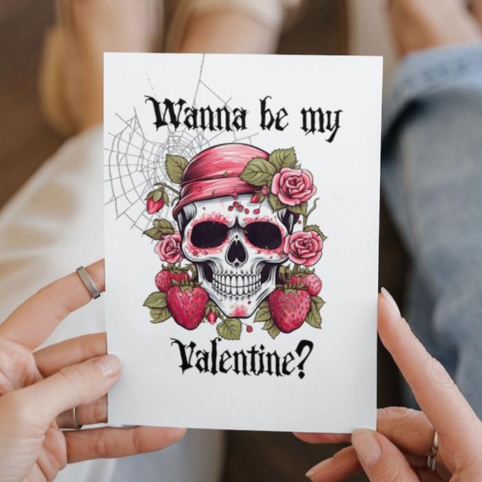 Printable Gothic Valentine's Card Strawberry Skull