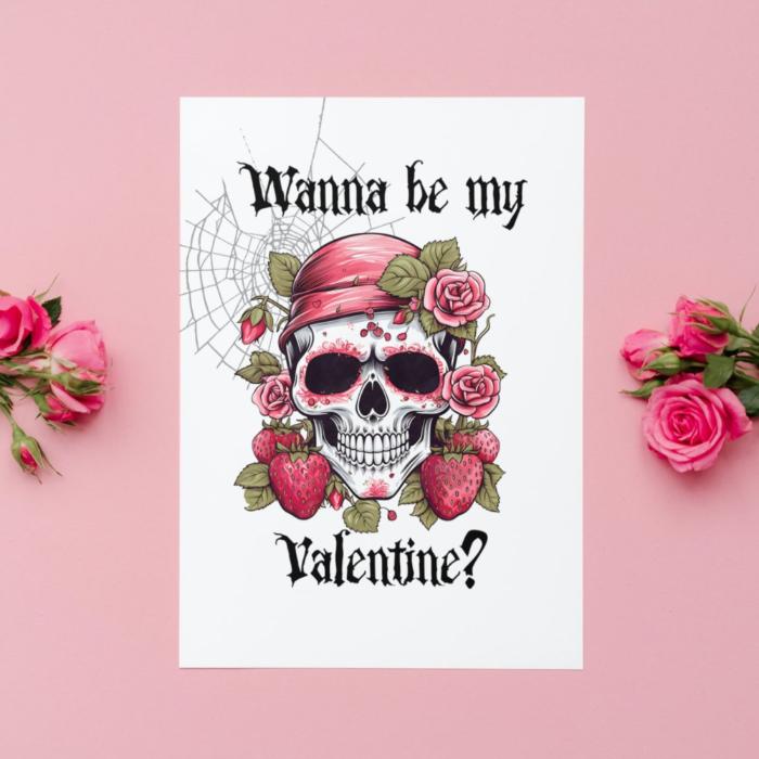 Printable Gothic Valentine's Card Strawberry Skull