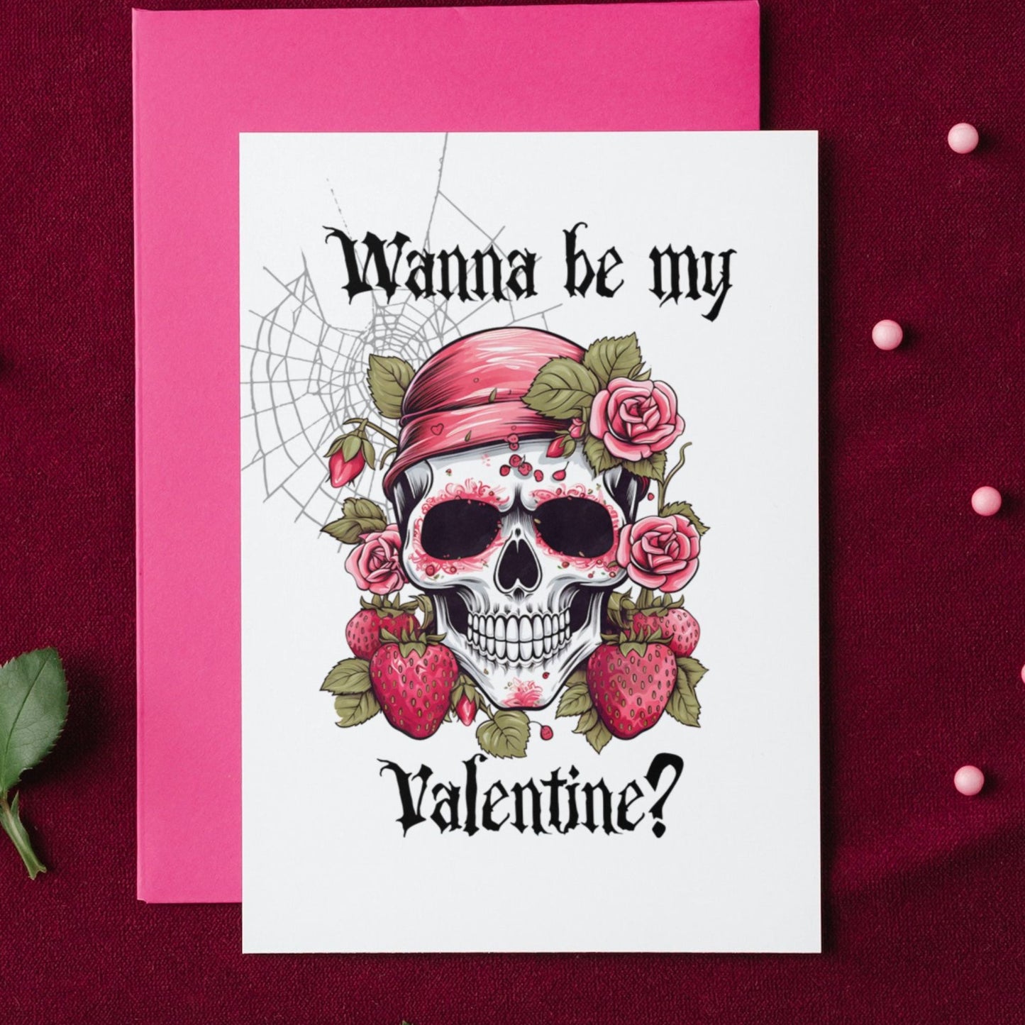 Printable Gothic Valentine's Card Strawberry Skull