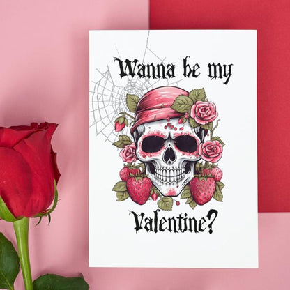 Printable Gothic Valentine's Card Strawberry Skull