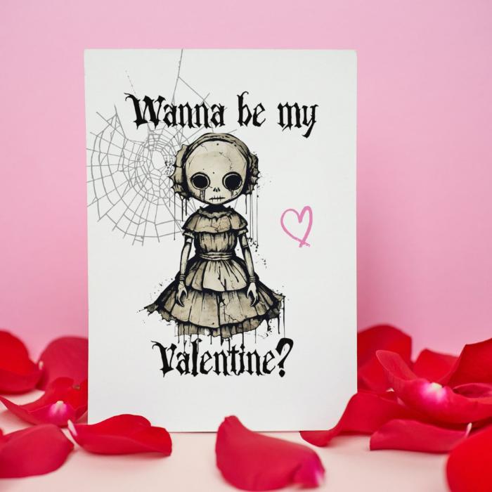 Printable Gothic Valentine's Card Crying Creepy Doll