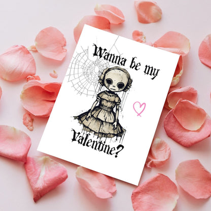 Printable Gothic Valentine's Card Crying Creepy Doll