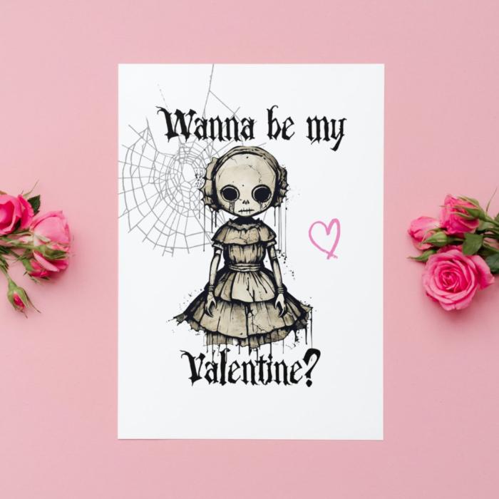 Printable Gothic Valentine's Card Crying Creepy Doll