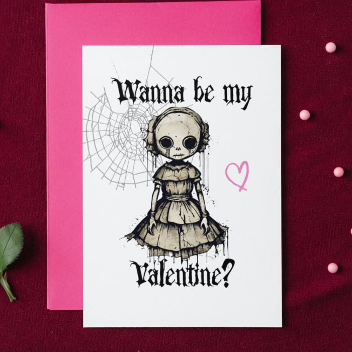 Printable Gothic Valentine's Card Crying Creepy Doll