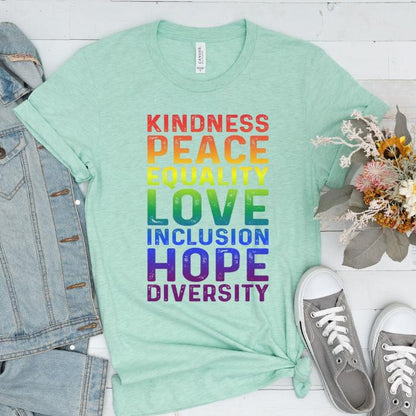 Diversity Shirt - Kindness Peace Equality Love Inclusion Hope Diversity