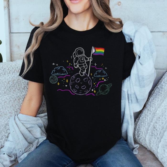 Progress Pride Shirt Astronaut With Flag On Moon