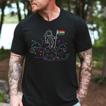 Progress Pride Shirt Astronaut With Flag On Moon