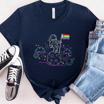 Progress Pride Shirt Astronaut With Flag On Moon