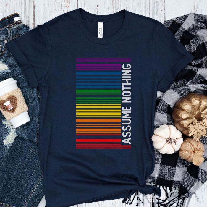 Rainbow Pride Shirt Barcode Assume Nothing