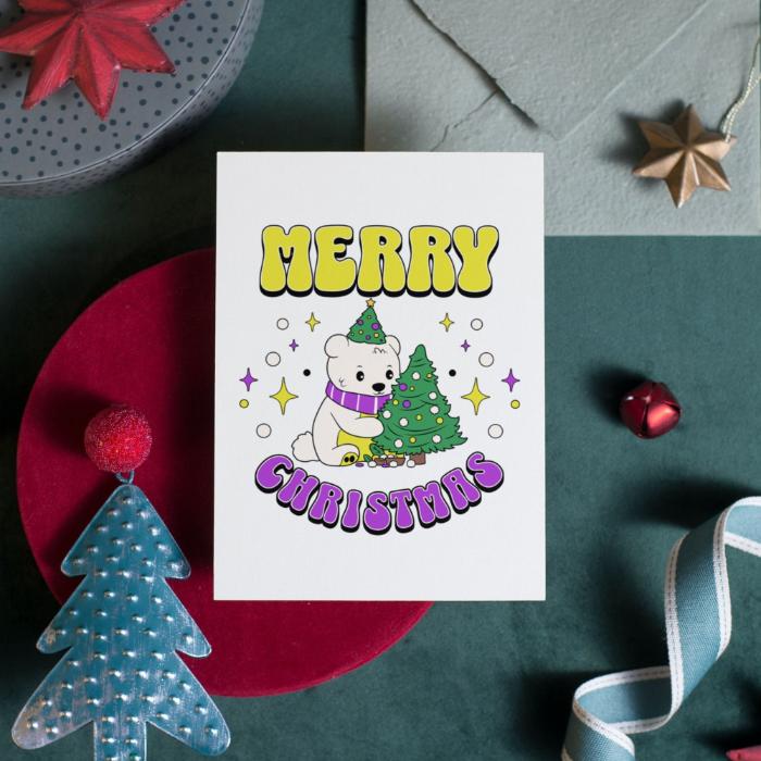 Printable Nonbinary Christmas Card Merry Christmas Polar Bear