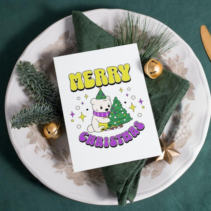 Printable Nonbinary Christmas Card Merry Christmas Polar Bear