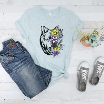 Nonbinary Wolf With Flowers Shirt