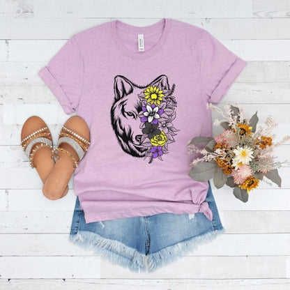 Nonbinary Wolf With Flowers Shirt