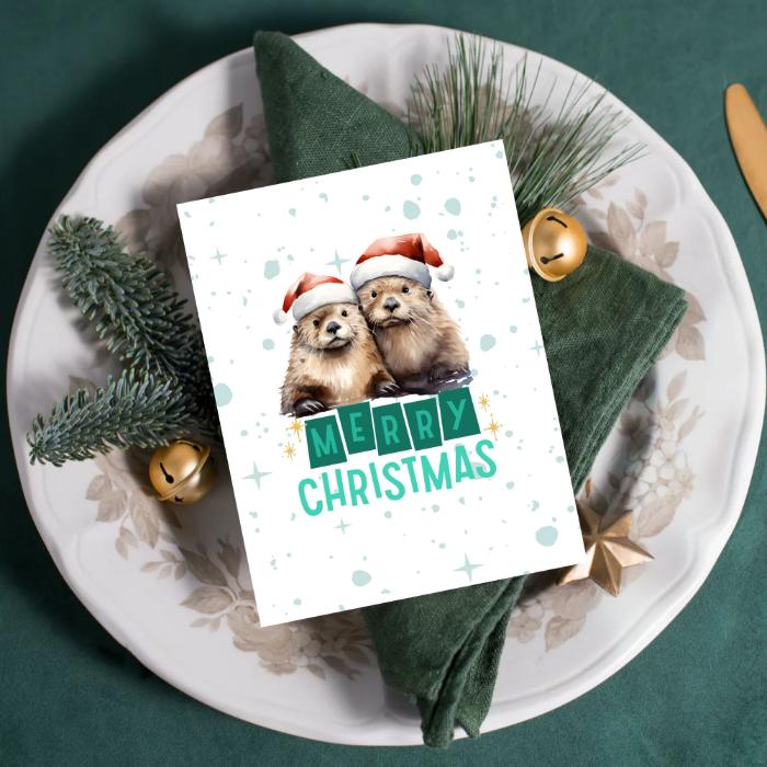 Printable Otter Christmas Card 5x7 Otter Holiday Greeting