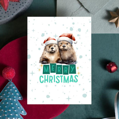 Printable Otter Christmas Card 5x7 Otter Holiday Greeting