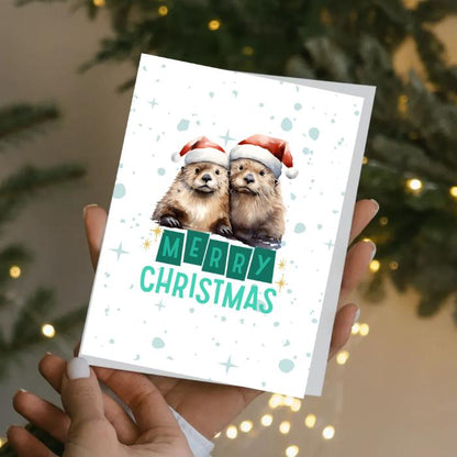 Printable Otter Christmas Card 5x7 Otter Holiday Greeting