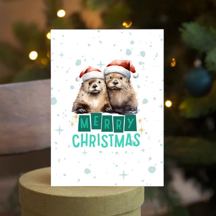 Printable Otter Christmas Card 5x7 Otter Holiday Greeting